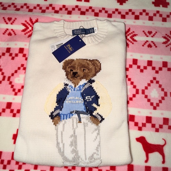 Ralph Lauren White Sweater with Bear Motif SZ L - Picture 4 of 9